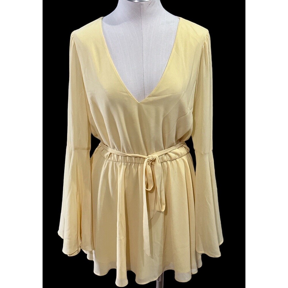 Lovers And Friends Womens Lila Dress‎ Yellow Ruffle Bell Sleeve Large NWOT